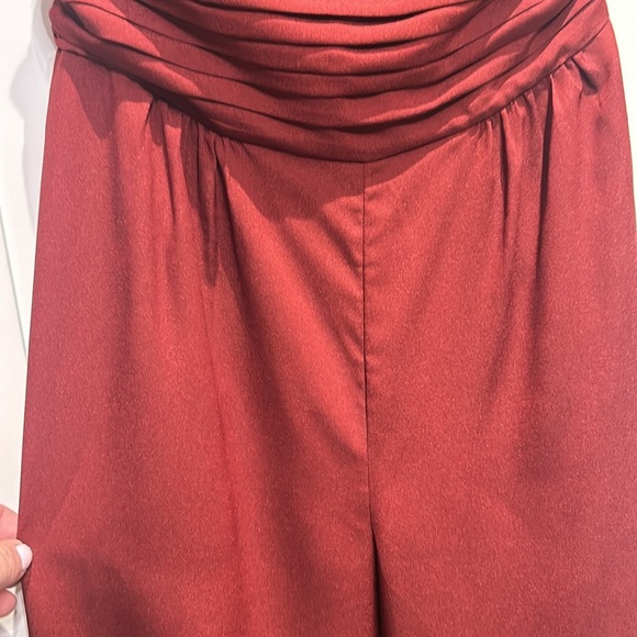 BEBE Cropped Plunge VNeck Halter Top Pleated Waist Jumpsuit Women size S - Picture 7 of 17